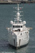 ID 14128 INTREPID, the 1128gt, 69m support yacht for the 177m superyacht INFINITY moved from her Silo Marina berth alongside INFINITY out into the harbour below Stanley Point yesterday to offload her...